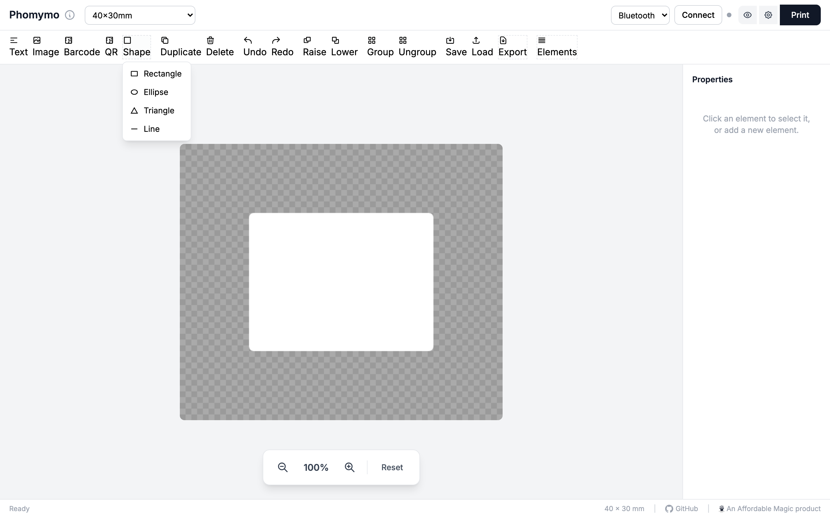 Shape dropdown