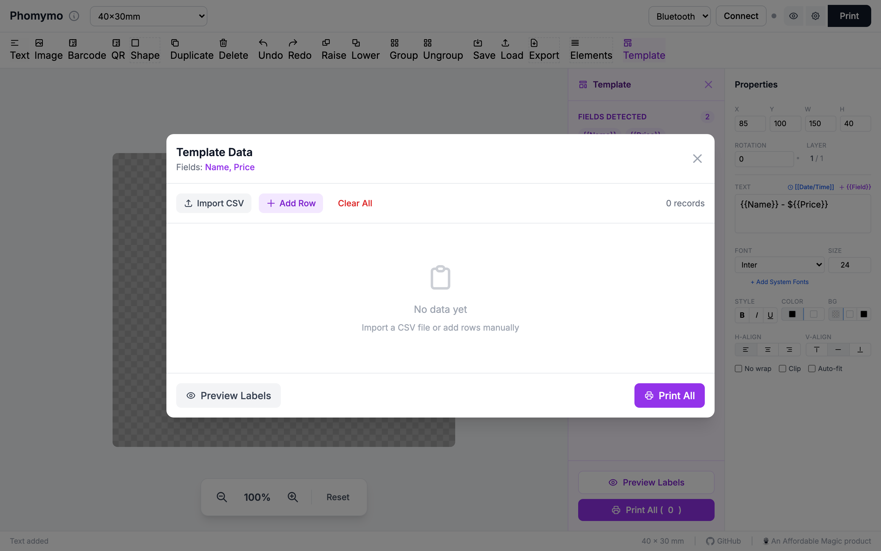 Empty data dialog